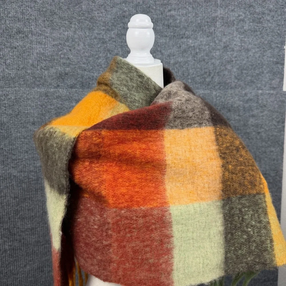 Acne Studios Unisex Scarf Oversized Check Plaid Mohair Wool Fringe Made in Italy